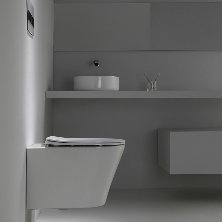 Rimless Wall-Hung Toilet BF2490D – 3/6L Dual Flush, High Capacity, Glossy White Ceramic