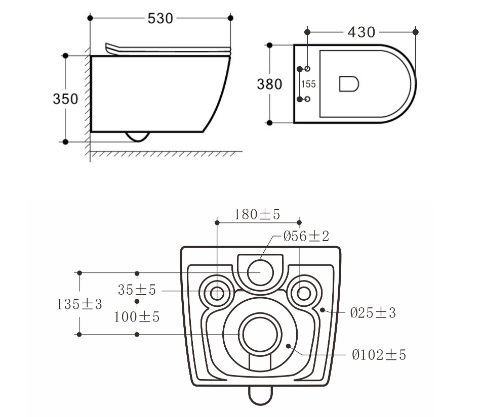 BF2375 Wall Hung Toilet Cyclone Flushing Ceramic WC with Soft Close UF Seat