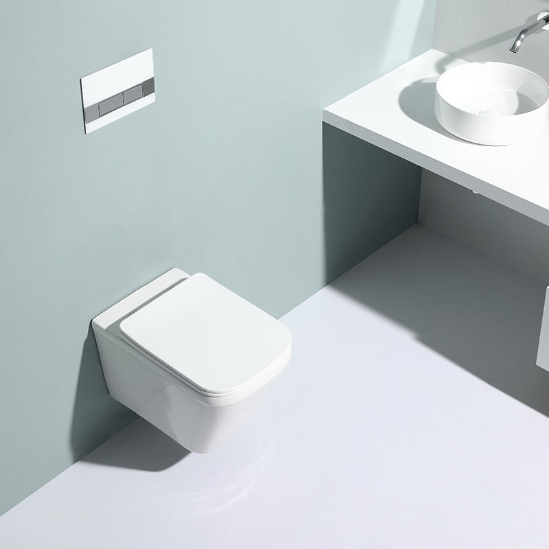Rimless Wall Hung Ceramic Toilet Washdown WC Soft Close UF Seat Modern Bathroom