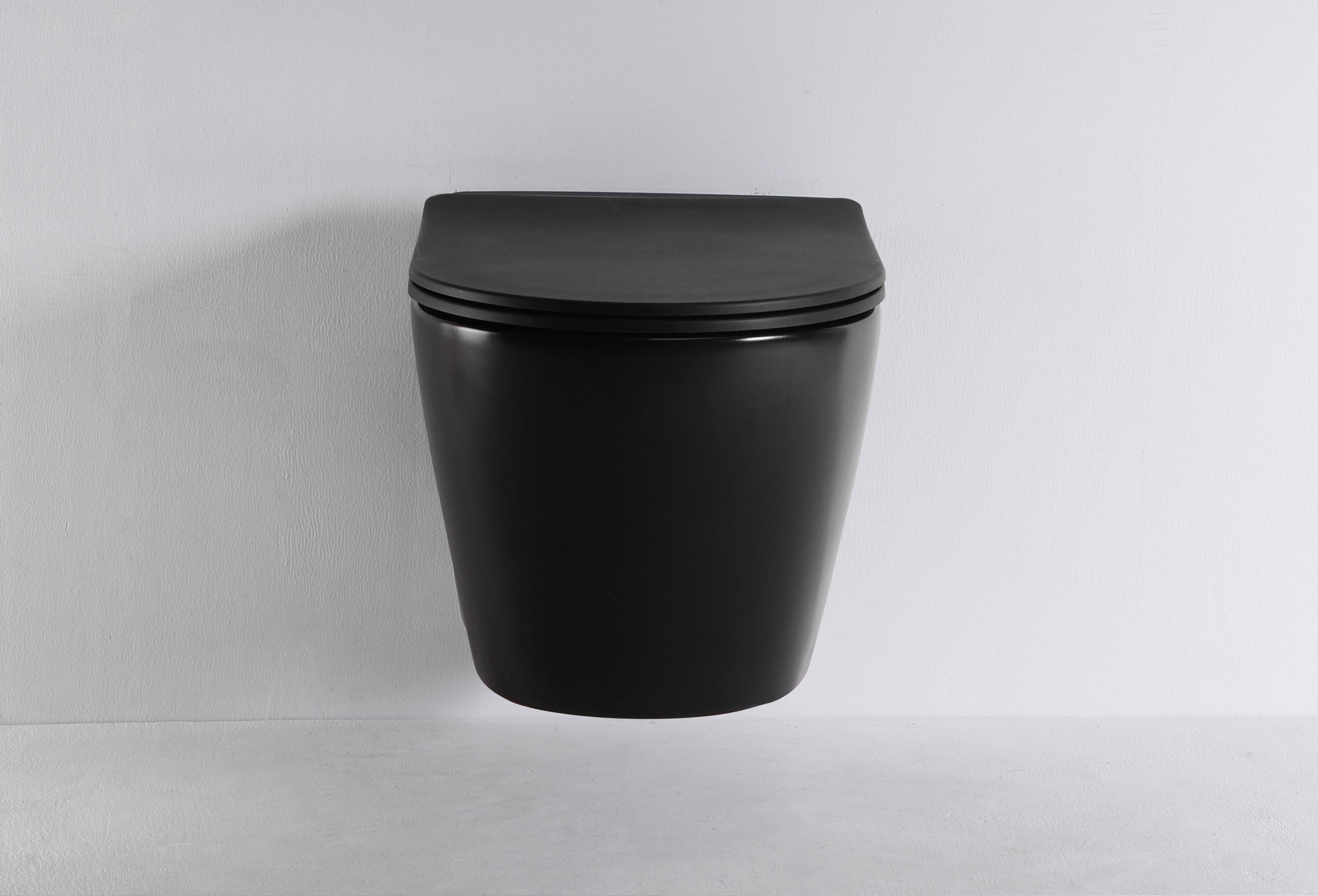 Matte Black Wall-Hung Toilet | Round Front Minimalist Floating Toilet (Model 2476)