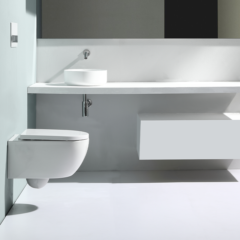 BF2468 Wall Hung Toilet Ceramic Washdown & Rimless Bathroom WC with Soft Close UF Seat