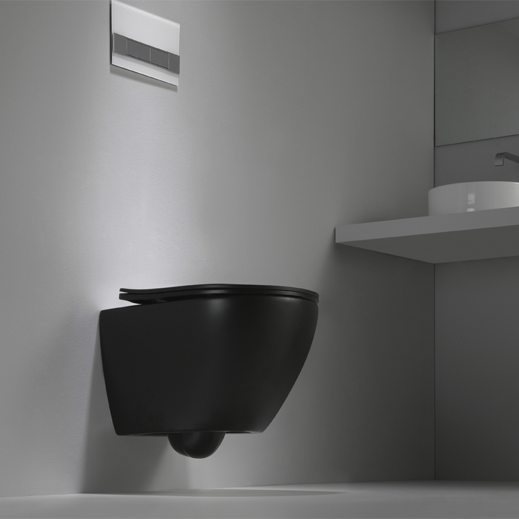 Modern Compact Wall Hung Toilet – Matte Black Vortex Dual Flush Space Saving WC