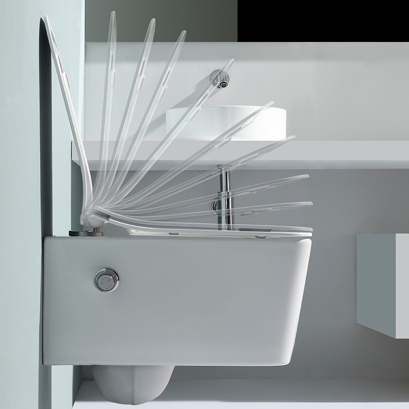 Rimless Wall Hung Ceramic Toilet Washdown WC Slim UF Seat Modern Bathroom