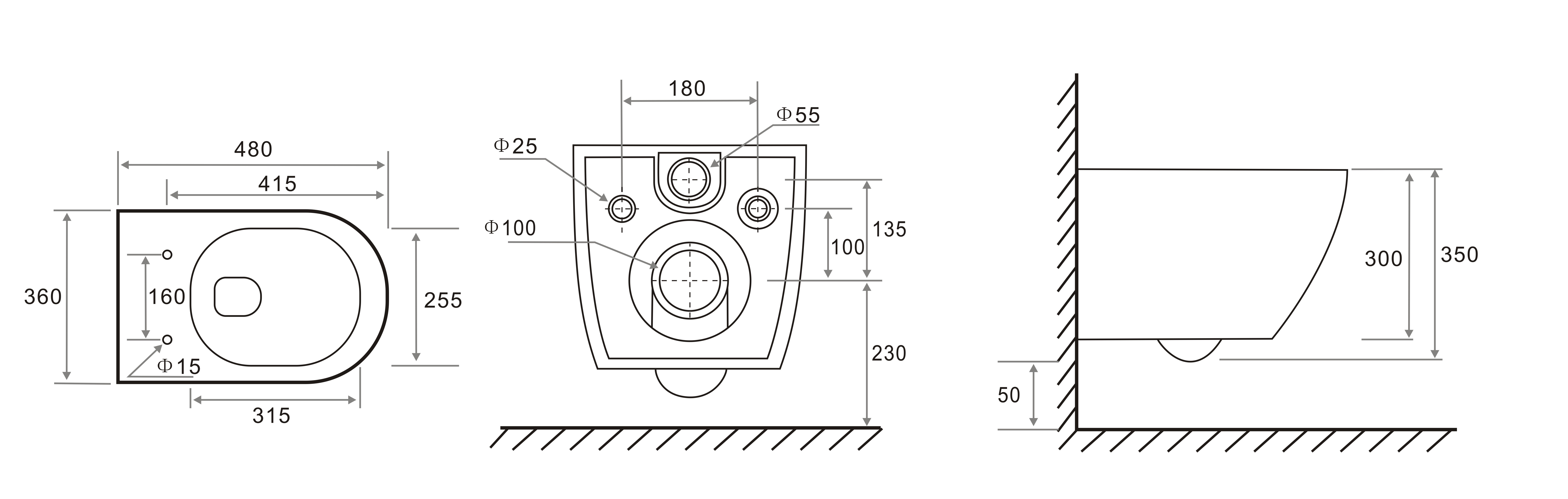 2418 Vortex Wall Hung Toilet, Rimless, Soft Closing Seat, Dual Flush, Modern Ceramic Bathroom WC