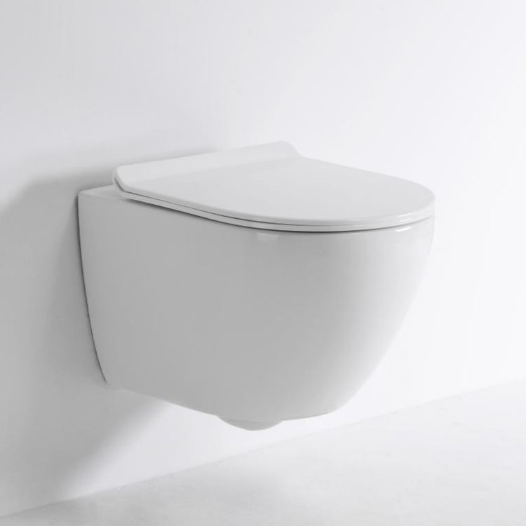 Compact Wall Hung Toilet 2418A – Minimalist Ceramic WC with Quiet Soft Close Seat