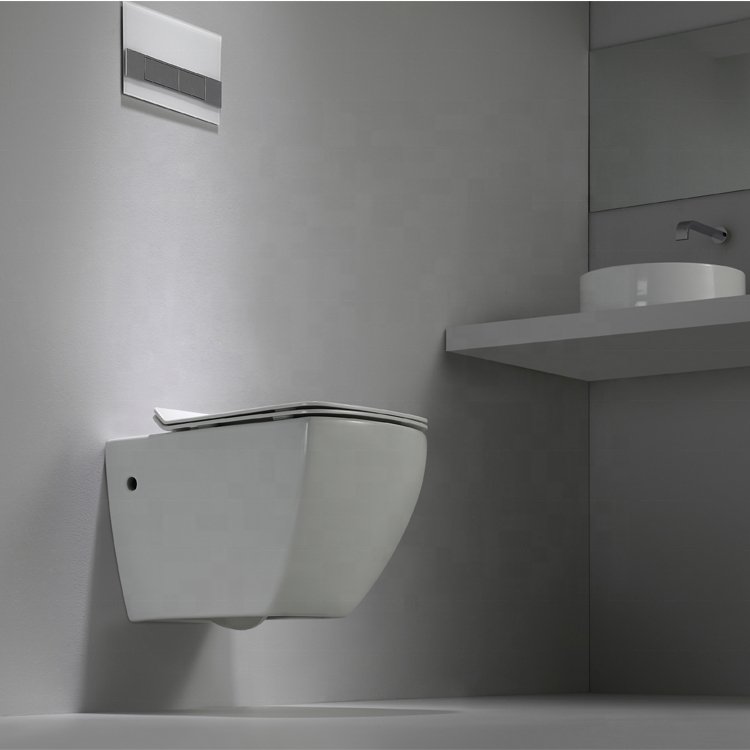 High-Efficiency Ceramic Rimless Wall Hung Toilet with Soft-Close Seat