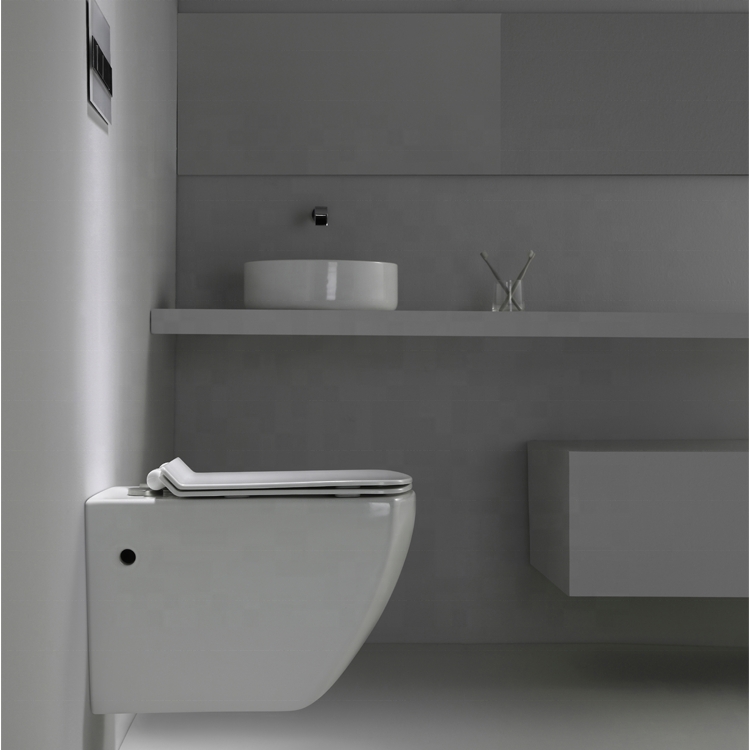 High-Efficiency Ceramic Rimless Wall Hung Toilet with Soft-Close Seat
