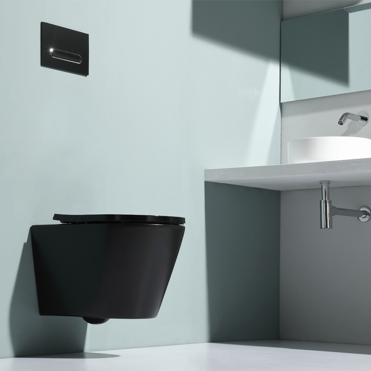 Modern Matt Black Wall-Hung Toilet with Soft Close Seat | Quiet Dual Flush | Space-Saving Minimalist Design