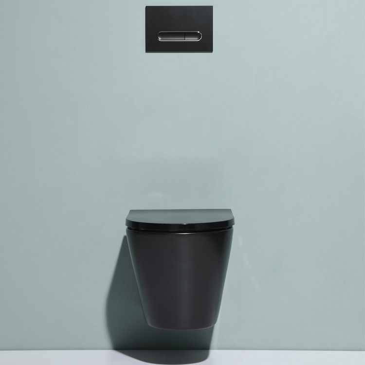 Modern Matt Black Wall-Hung Toilet with Soft Close Seat | Quiet Dual Flush | Space-Saving Minimalist Design
