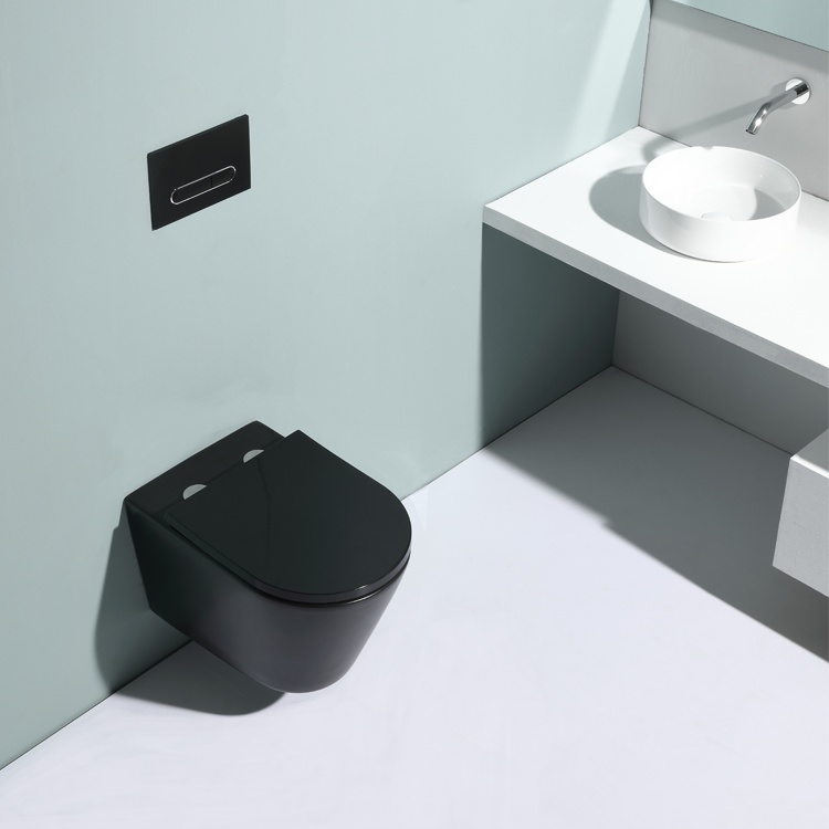 Modern Matt Black Wall-Hung Toilet with Soft Close Seat | Quiet Dual Flush | Space-Saving Minimalist Design