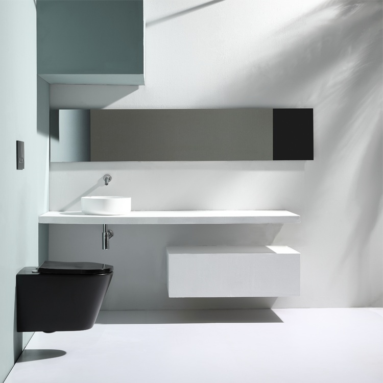 Modern Matt Black Wall-Hung Toilet with Soft Close Seat | Quiet Dual Flush | Space-Saving Minimalist Design