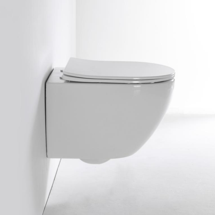 Wall Hung Rimless Toilet BF2418D Compact Ceramic WC Soft Close Seat Modern Bathroom