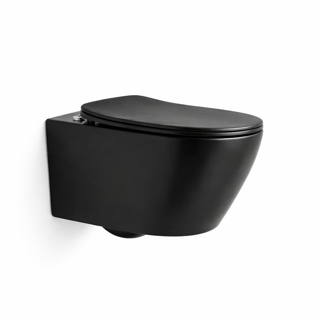 Modern Matt Black Wall-Hung Toilet with Silent Soft-Close Seat