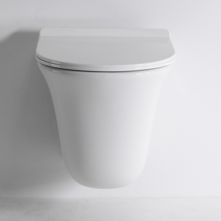 BF2441A Rimless Wall Hung Toilet Glossy White Ceramic Wall Mounted WC with UF Seat Cover