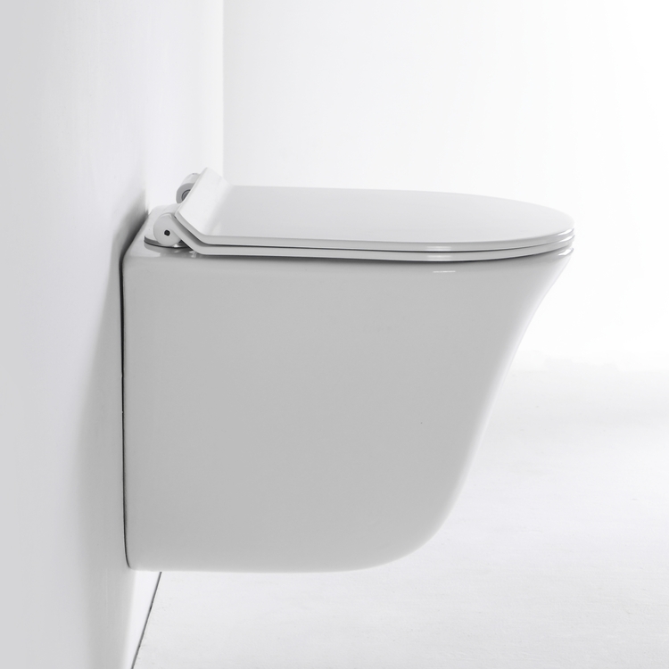 BF2441A Rimless Wall Hung Toilet Glossy White Ceramic Wall Mounted WC with UF Seat Cover