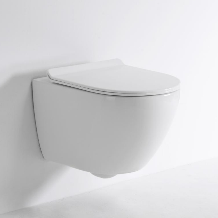 Wall Hung Rimless Toilet BF2418D Compact Ceramic WC Soft Close Seat Modern Bathroom