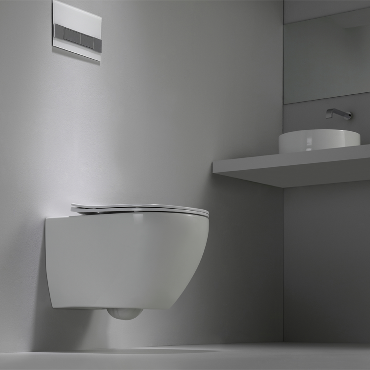 WC Sospeso BF2416D – Scarico a Vortice, 3/4.5L, Sedile UF Soft Close, Ceramica Certificata CE & ROHS