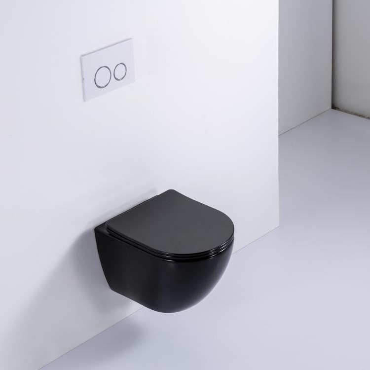 Rimless Wall Hung Toilet – Matt Black with Self-Cleaning Feature