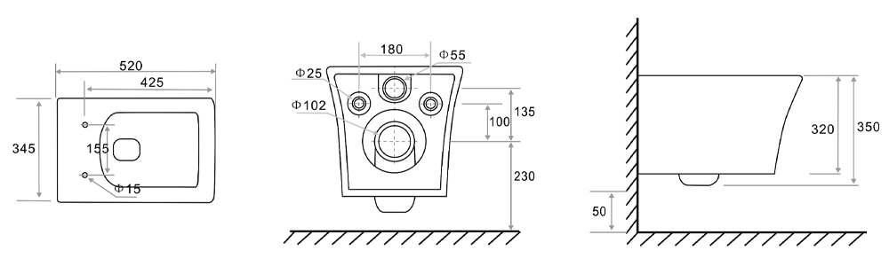 BF2482 Wall Hung Toilet with Washdown Flushing & Soft Close UF Seat