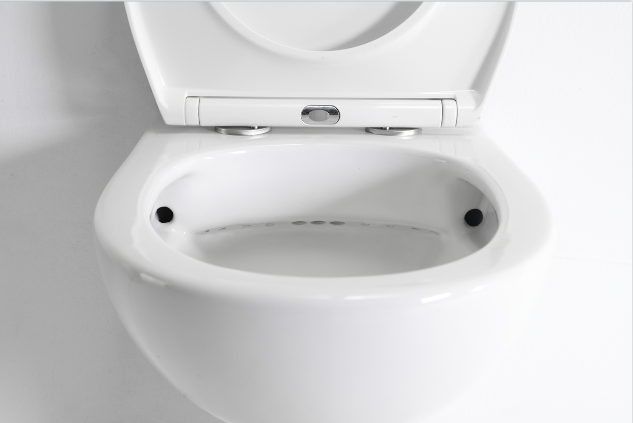 Minimalist Wall-Hung Rimless Toilet – Sleek Ceramic Design with Soft Close Seat