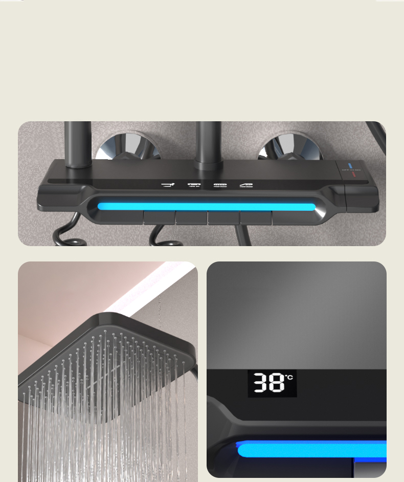 9003 Modern Smart Thermostatic Shower Set with Digital Display and Dual Handhelds