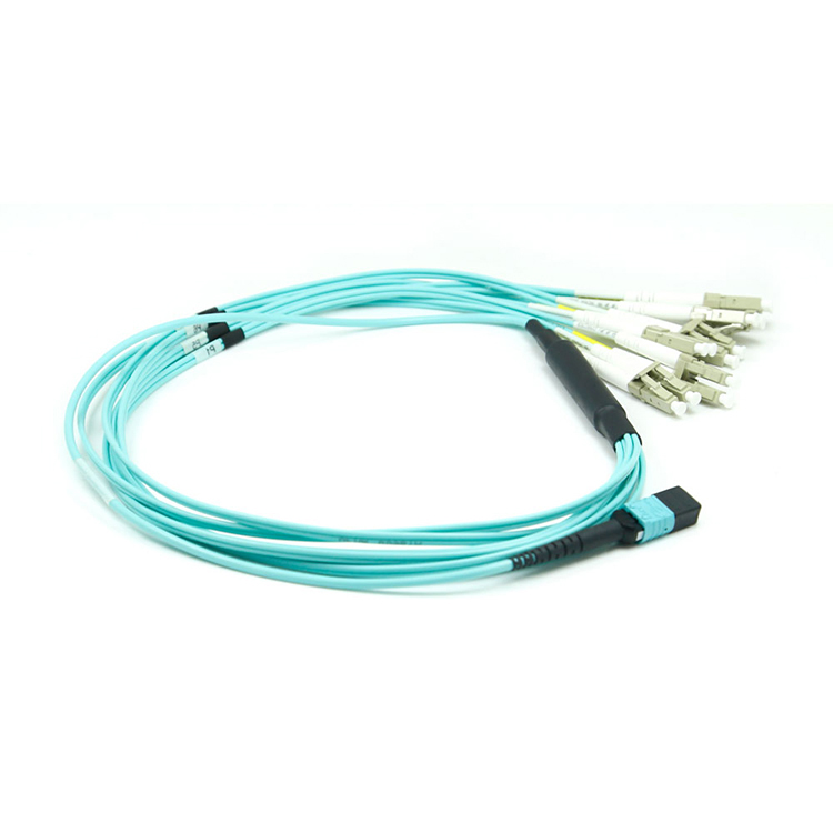 MPO-LC Branch Patch Cord OM3/OM4 Multimode Duplex 3.0mm Aqua PVC/LSZH