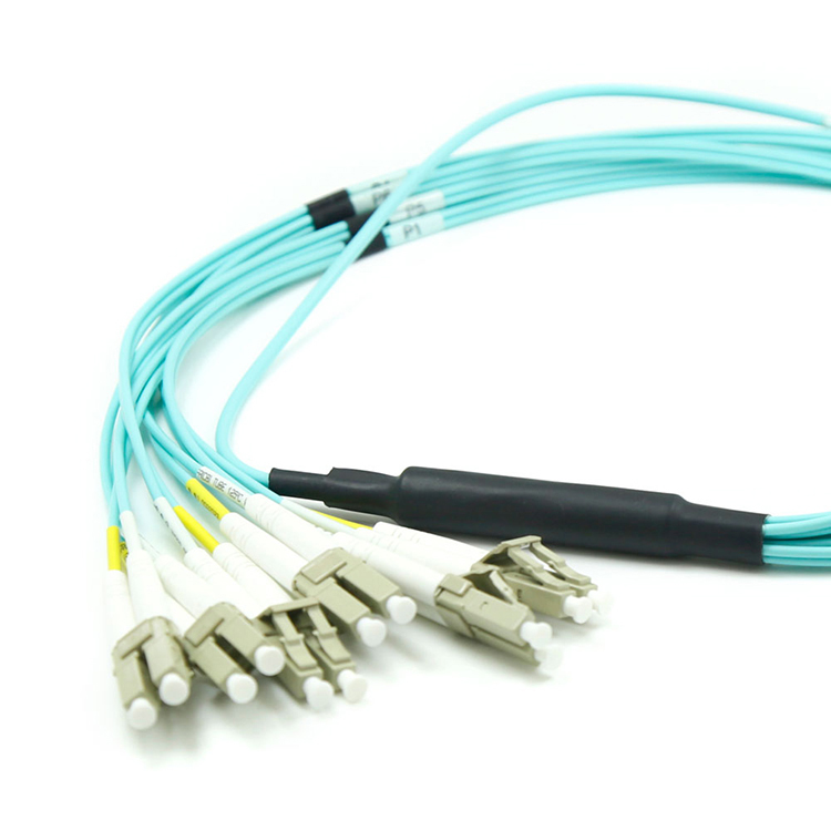MPO-LC Branch Patch Cord OM3/OM4 Multimode Duplex 3.0mm Aqua PVC/LSZH