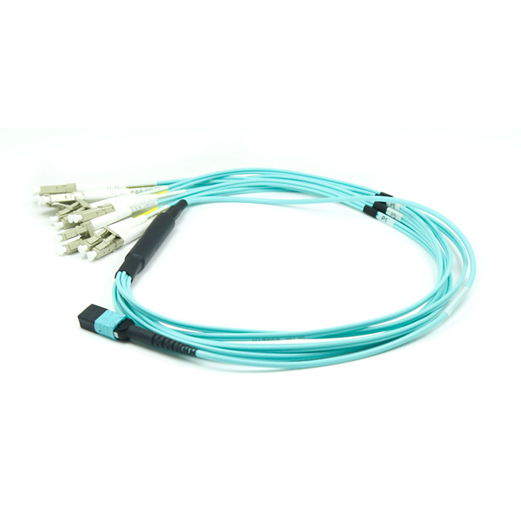 MPO-LC Branch Patch Cord OM3/OM4 Multimode Duplex 3.0mm Aqua PVC/LSZH