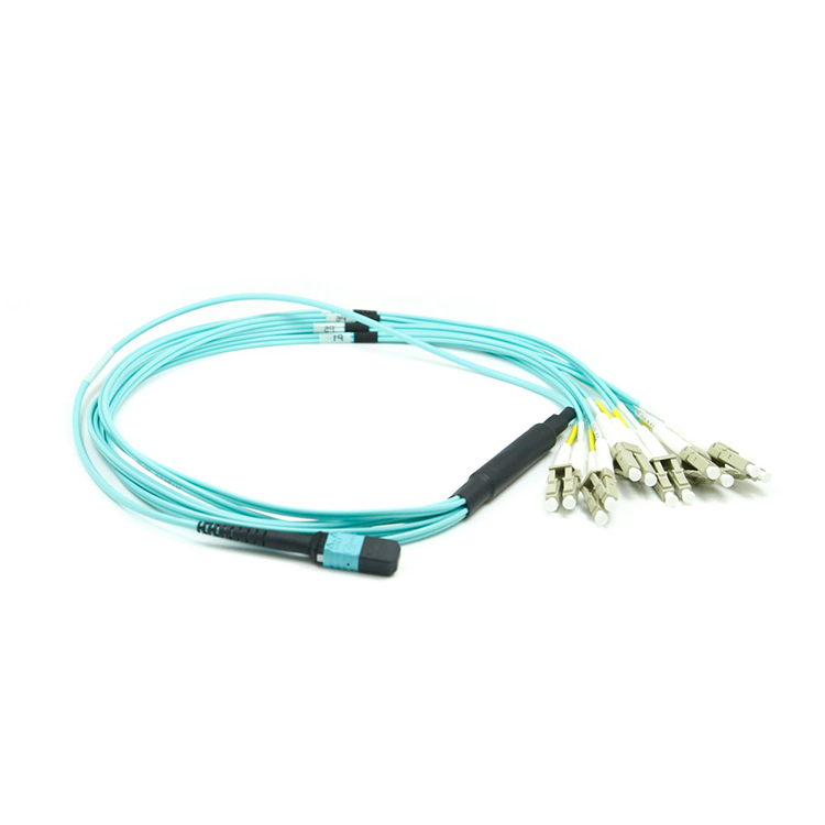 MPO-LC Branch Patch Cord OM3/OM4 Multimode Duplex 3.0mm Aqua PVC/LSZH