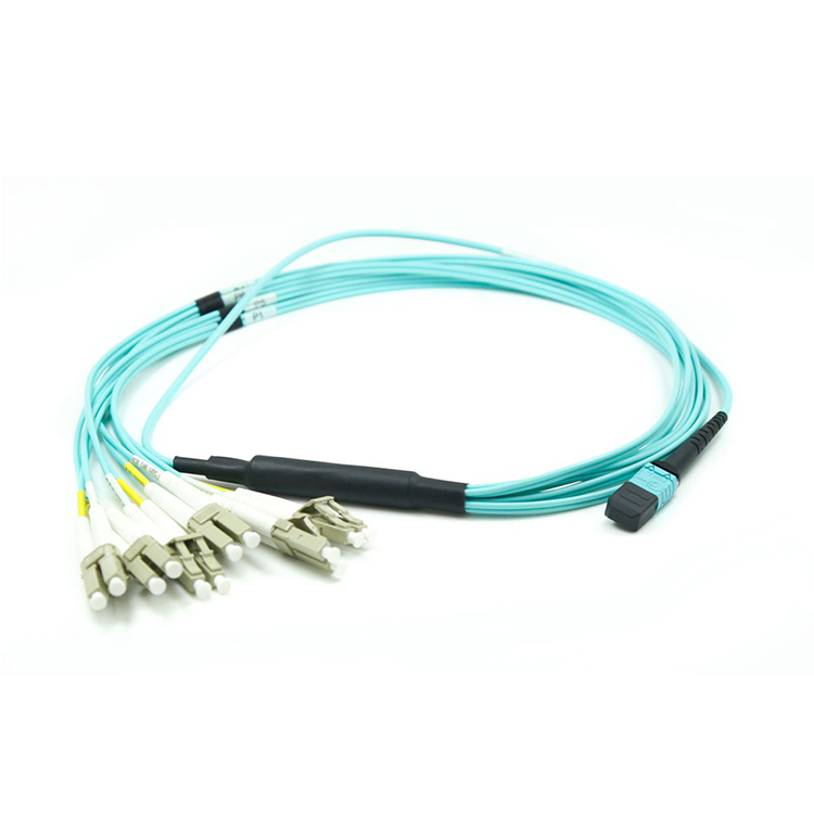 MPO-LC Branch Patch Cord OM3/OM4 Multimode Duplex 3.0mm Aqua PVC/LSZH