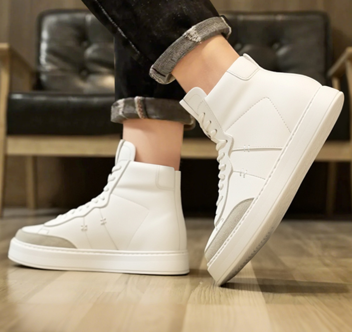 2025 New Arrival Invisible Inner Height Increasing Shoes Cow Leather Upper Men's Casual Shoes High Top Male Elevator Shoes for Men