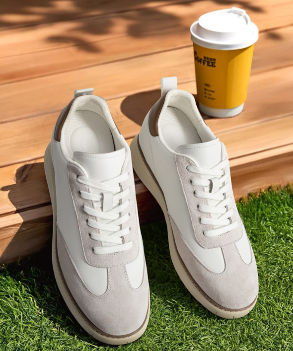 2025 Newest OEM Height Enhancing Shoes Breathable White Invisible Height Increase 7CM / 2.76 Inches Leathers Sneakers Casual Shoes for Men