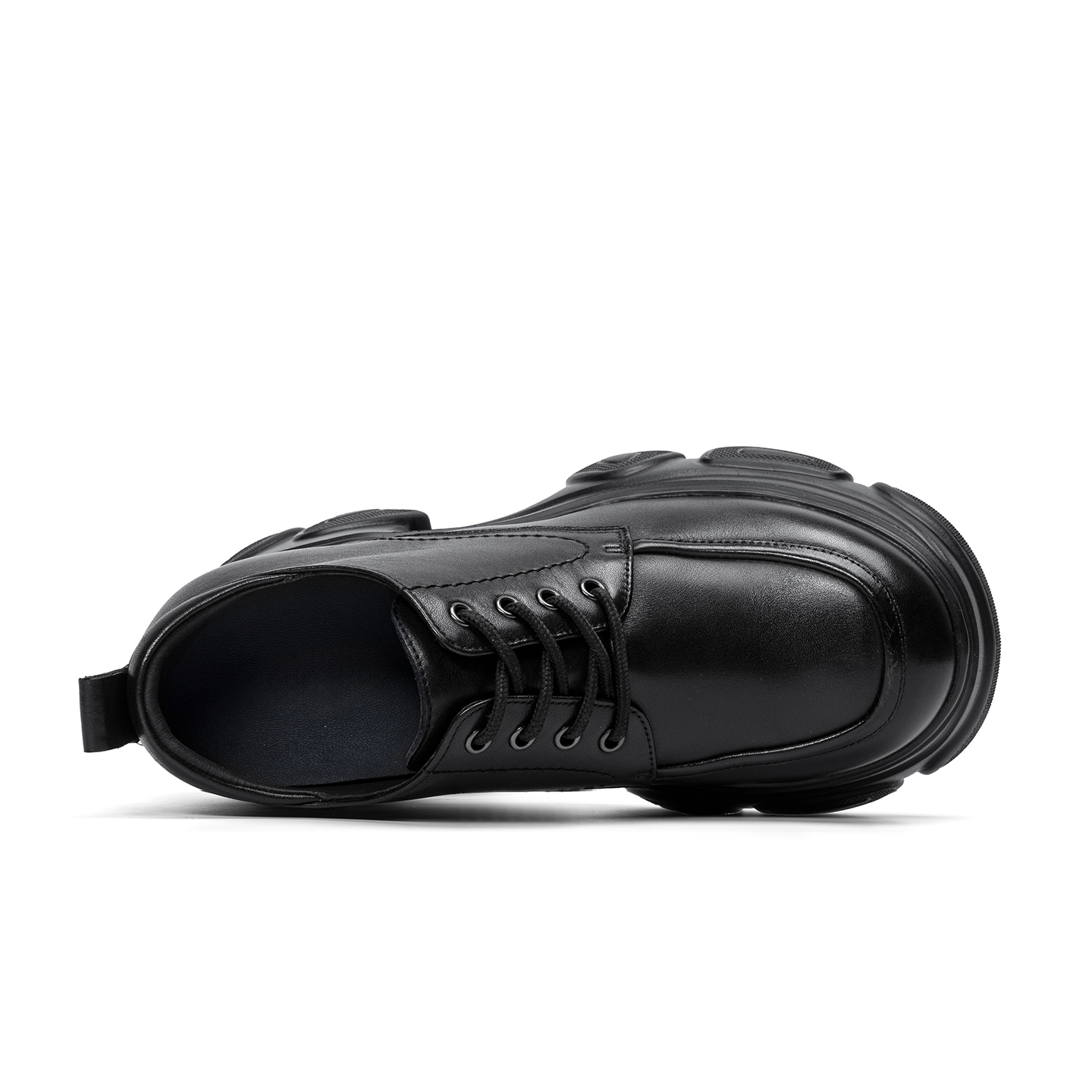 2025 New Women's Black Leather Loafers British Style Thick-Soled Casual Shoes with Fashionable Lace-Up Design
