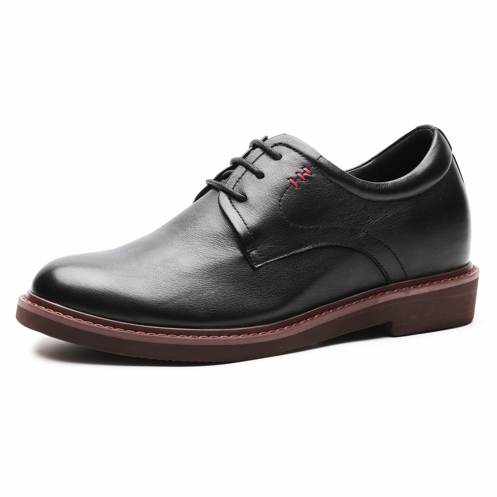 Black 8cm Height Casual Leather Men Dress Elevator Shoes