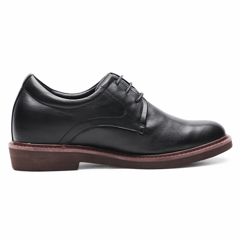Black 8cm Height Casual Leather Men Dress Elevator Shoes