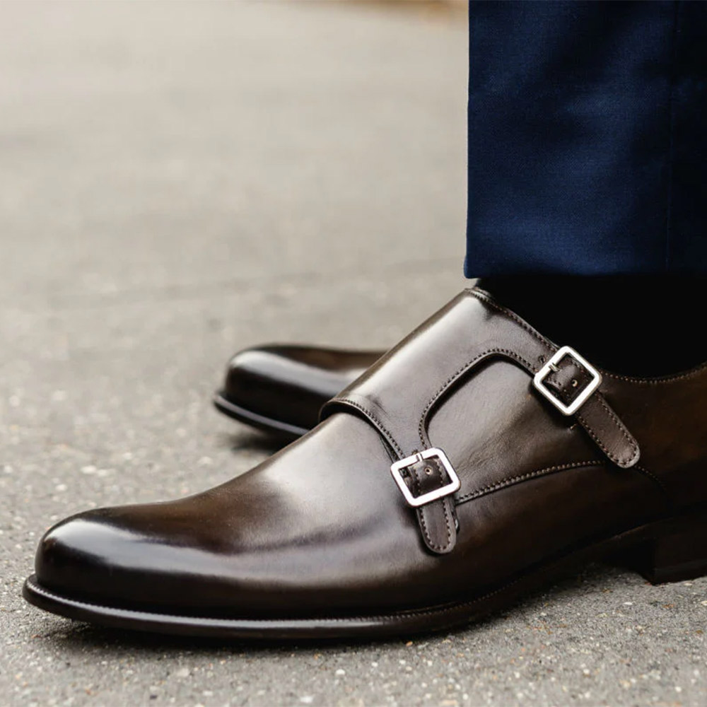 Factory custom invisible elevator shoes double monk strap leather shoes men