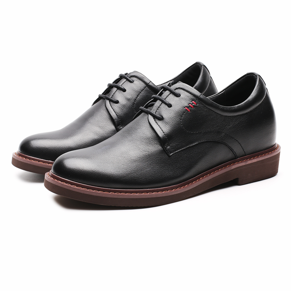 Black 8cm Height Casual Leather Men Dress Elevator Shoes