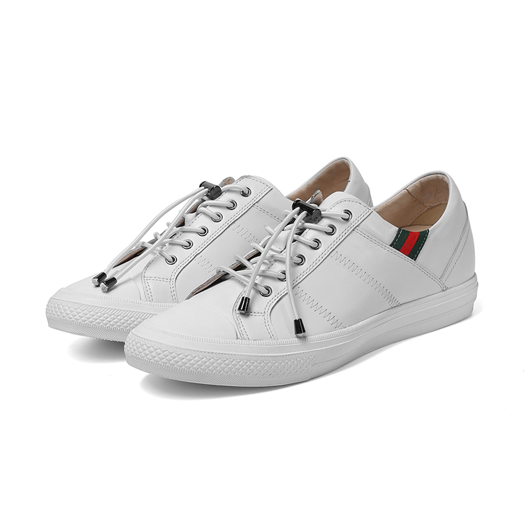 white cow leather sneakers casual height increasing for men