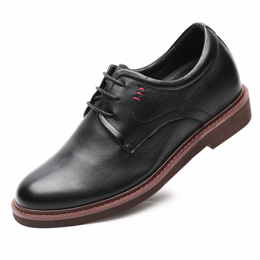 Black 8cm Height Casual Leather Men Dress Elevator Shoes