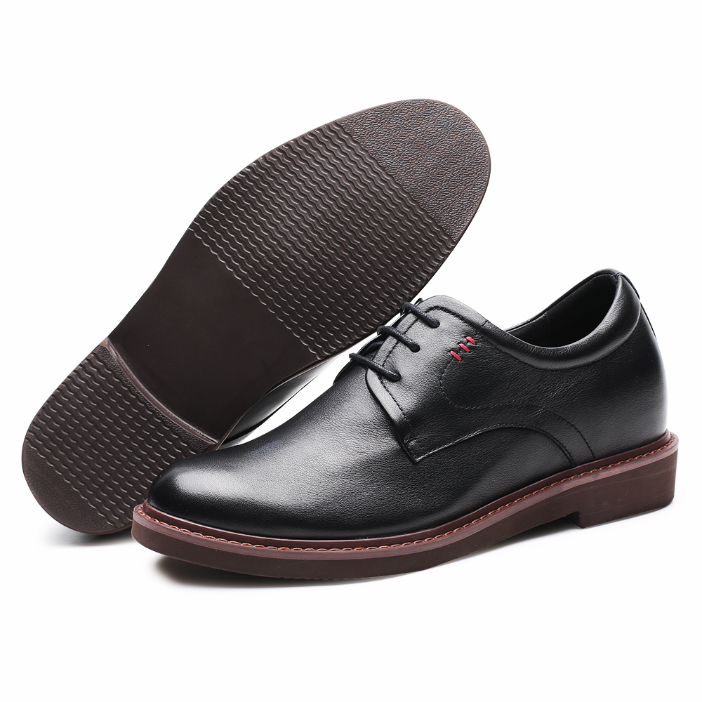 Black 8cm Height Casual Leather Men Dress Elevator Shoes