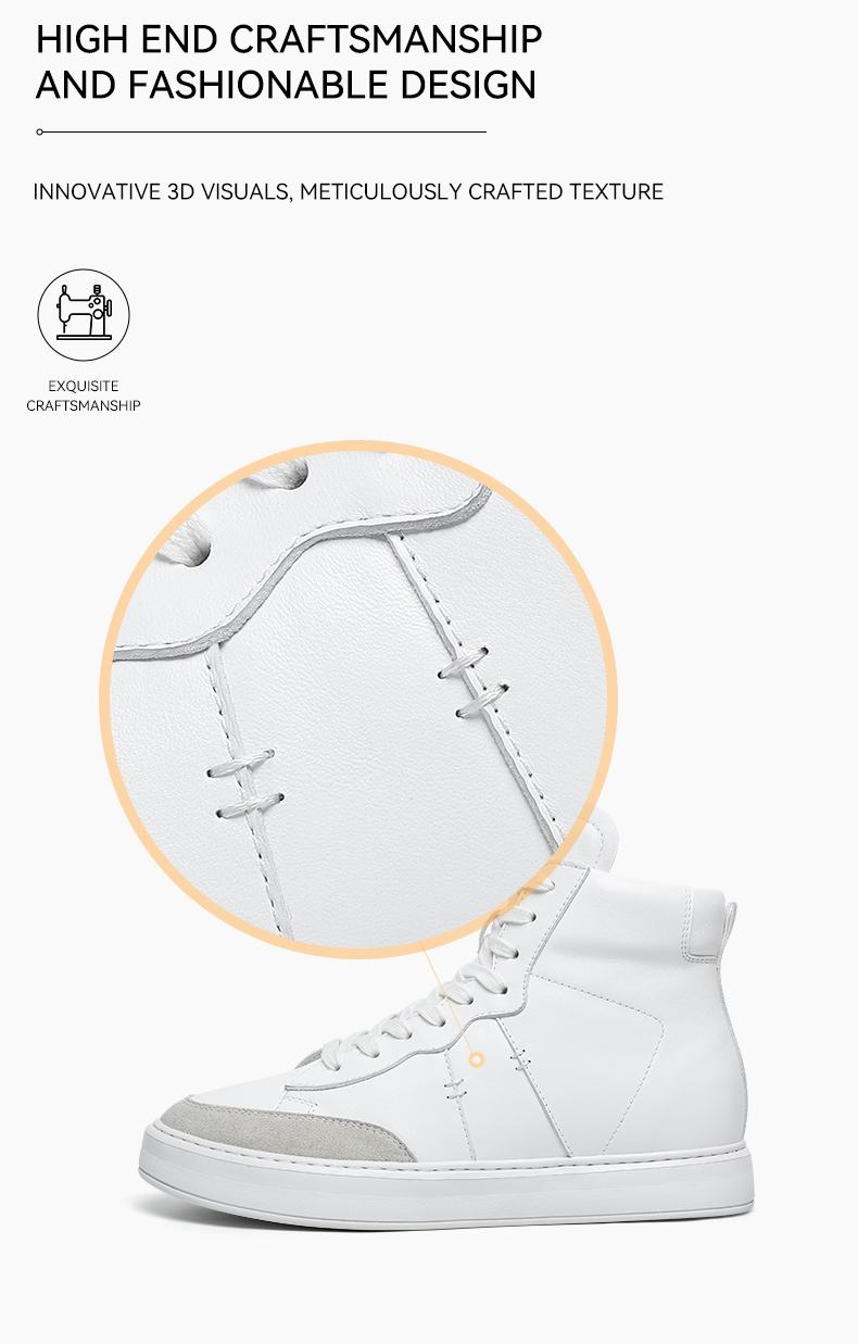 2025 New Arrival Invisible Inner Height Increasing Shoes Cow Leather Upper Men's Casual Shoes High Top Male Elevator Shoes for Men