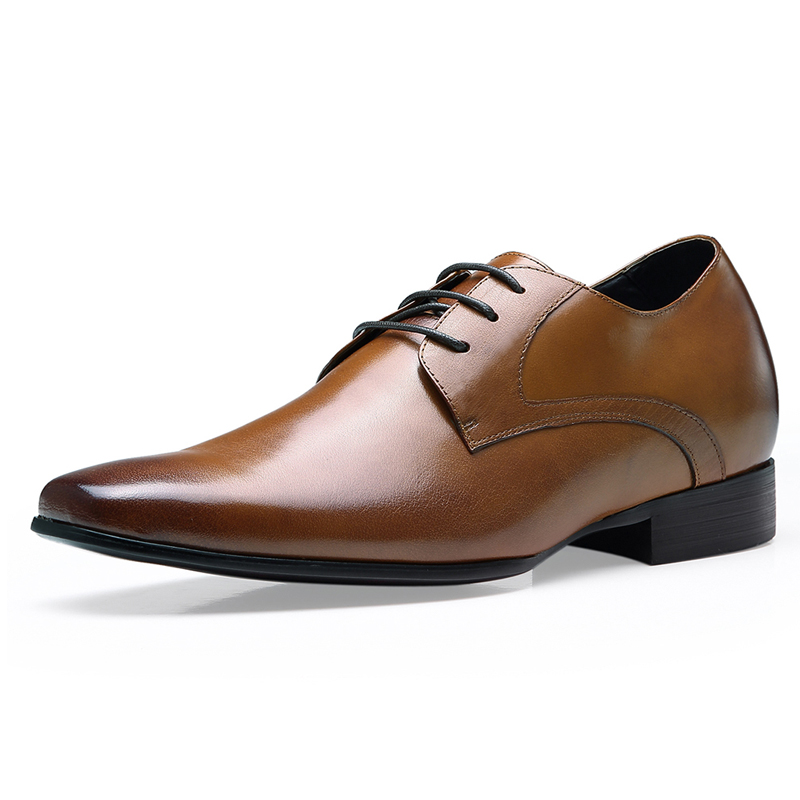 Top selling brown lace up real leather elevator dress shoes men
