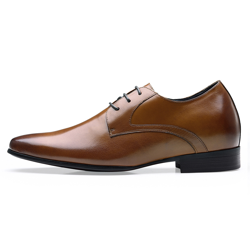 Top selling brown lace up real leather elevator dress shoes men