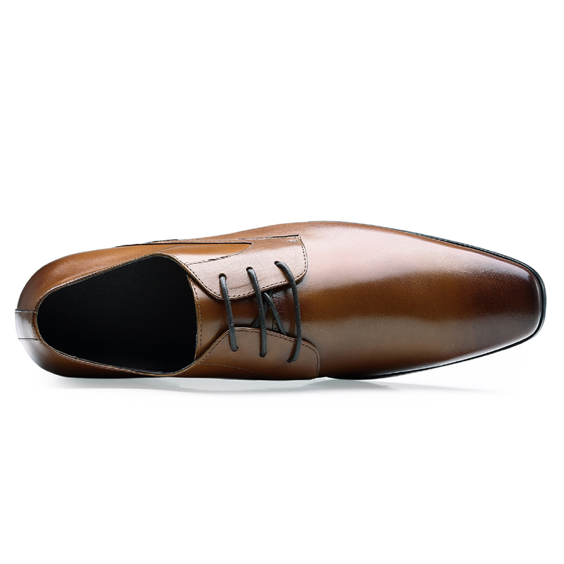 Top selling brown lace up real leather elevator dress shoes men