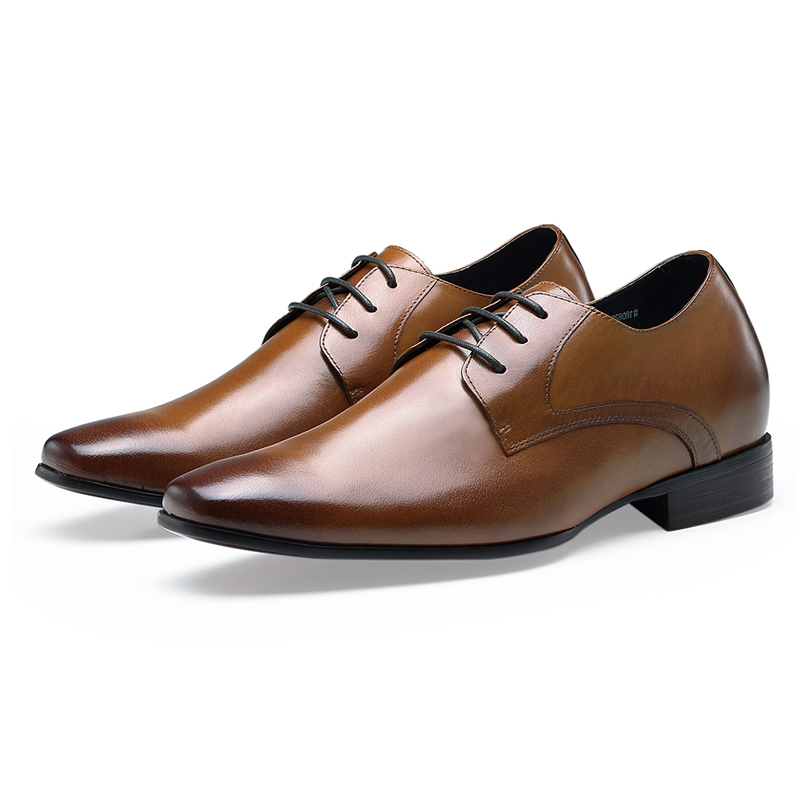 Top selling brown lace up real leather elevator dress shoes men