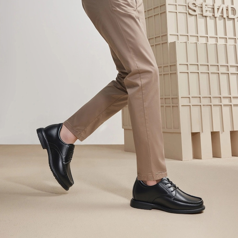 Custom Men's Casual Dress Leather Shoes First Layer Cowhide Genuine Leather Hand-Stitched Slip-On Height Increasing Solid Summer