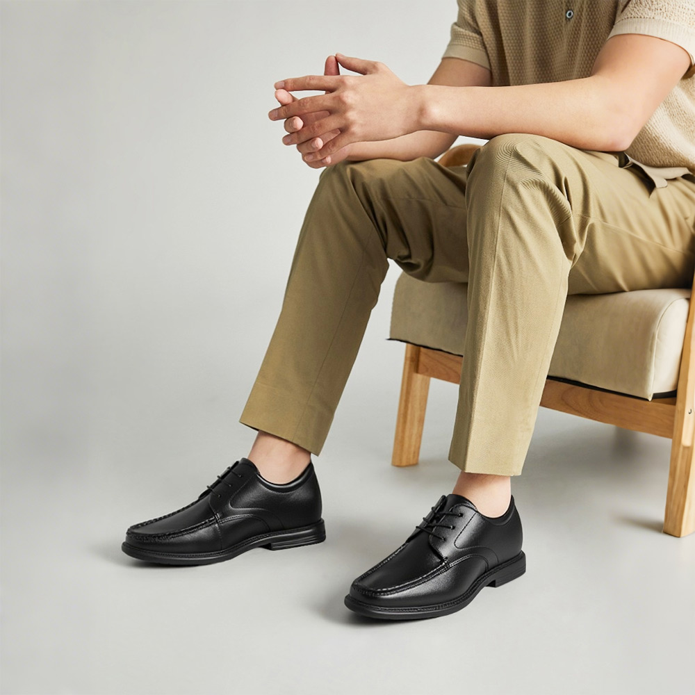 Custom Men's Casual Dress Leather Shoes First Layer Cowhide Genuine Leather Hand-Stitched Slip-On Height Increasing Solid Summer