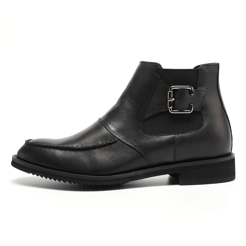 Black height increasing shoes genuine leather chelsea boots for men