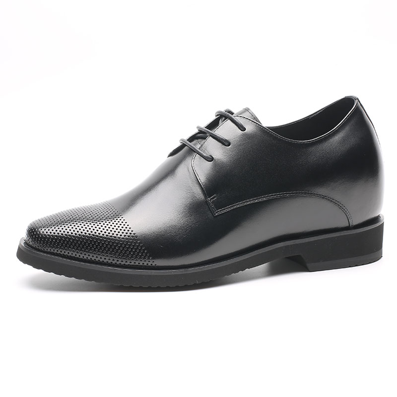 Black 7cm Height Leather Dress Elevator Formal Shoes
