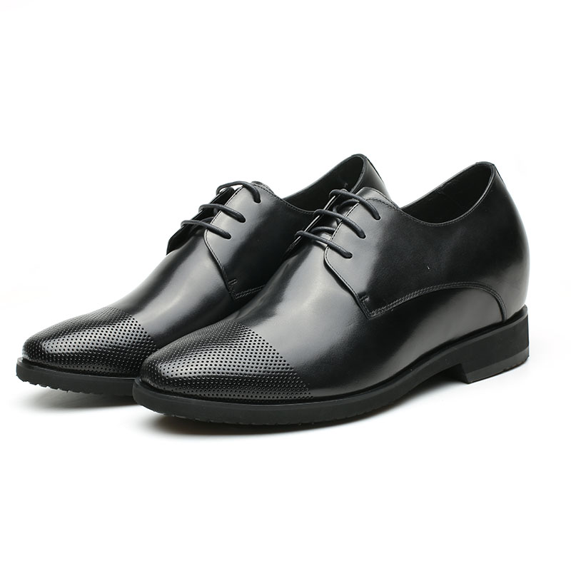 Black 7cm Height Leather Dress Elevator Formal Shoes